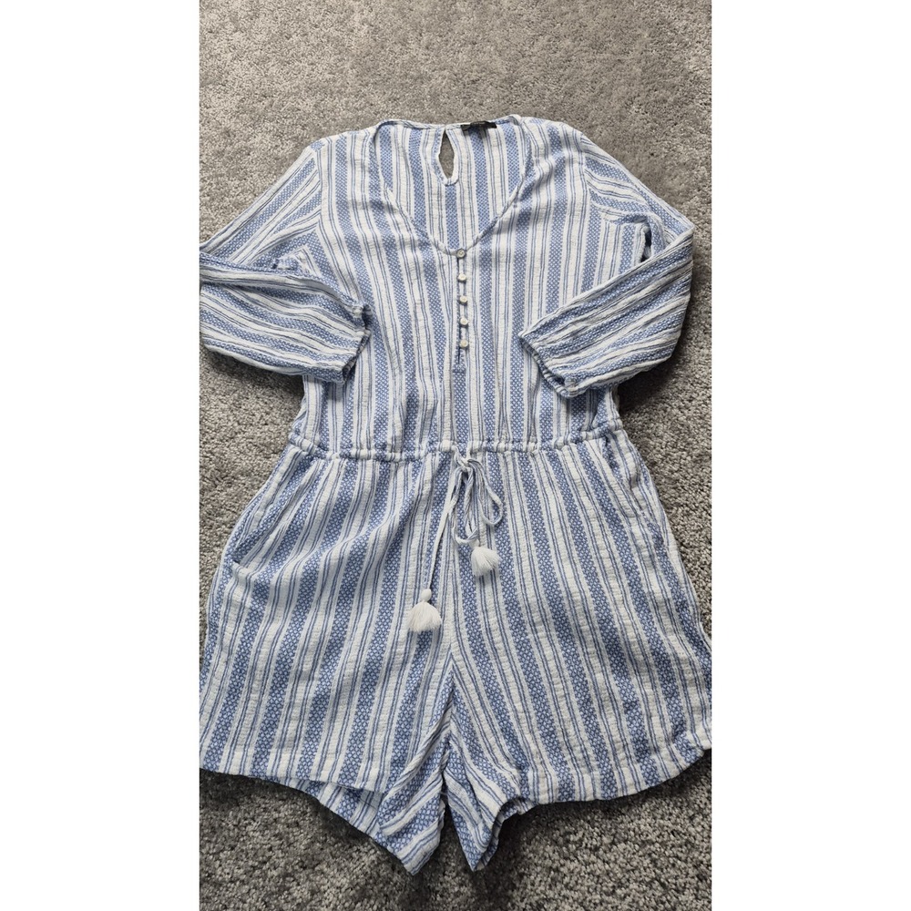 J. Crew Romper Women's Size Small Gauzy Cotton Blue White Stripe‎ Vacation Beach